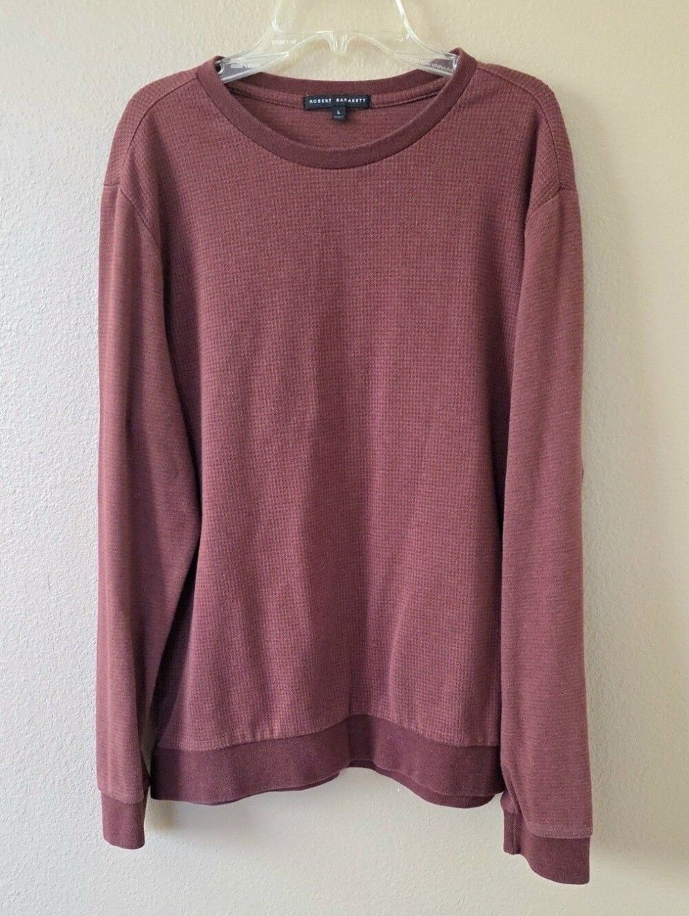 Robert Barakett Mens Brown Waffle Knit Basic Long Sleeve Shirt - Size Large